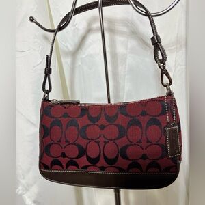COACH HAMILTON SIGNATURE DEMI Red JAQUARD and Leather Pouchette Shoulder Bag Y2K